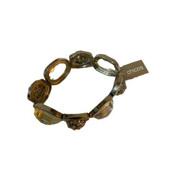 Chico's Oval Crystal Stone Gold Charm Stretch Bracelet Women's Fashion Jewelry - Picture 4 of 9